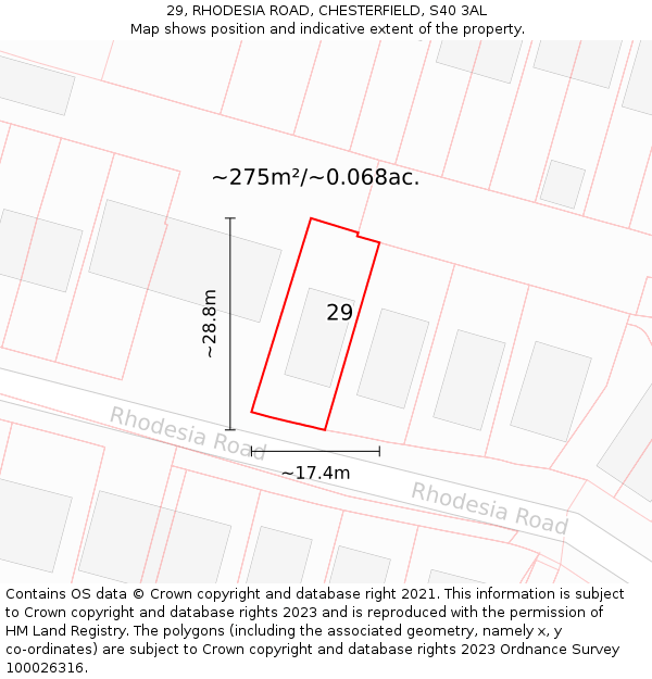 29, RHODESIA ROAD, CHESTERFIELD, S40 3AL: Plot and title map