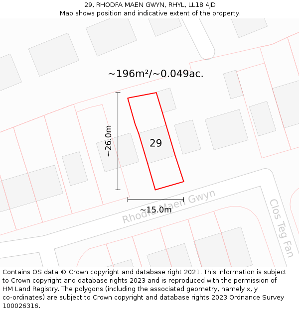 29, RHODFA MAEN GWYN, RHYL, LL18 4JD: Plot and title map