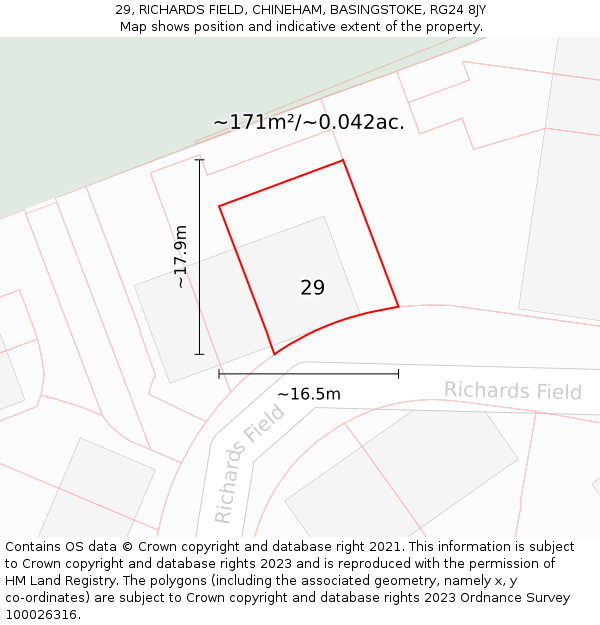 29, RICHARDS FIELD, CHINEHAM, BASINGSTOKE, RG24 8JY: Plot and title map