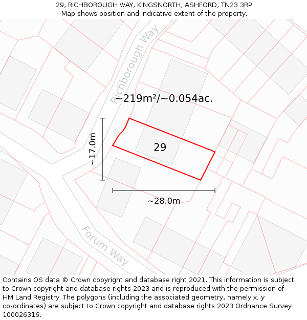 29, RICHBOROUGH WAY, KINGSNORTH, ASHFORD, TN23 3RP: Plot and title map