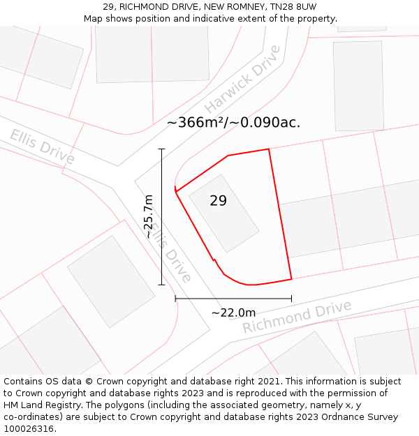 29, RICHMOND DRIVE, NEW ROMNEY, TN28 8UW: Plot and title map