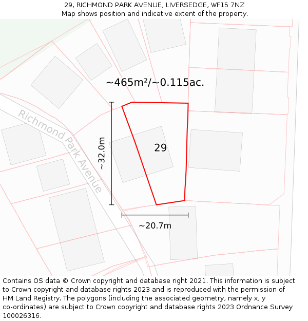 29, RICHMOND PARK AVENUE, LIVERSEDGE, WF15 7NZ: Plot and title map