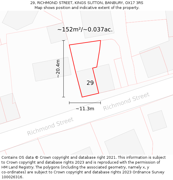 29, RICHMOND STREET, KINGS SUTTON, BANBURY, OX17 3RS: Plot and title map