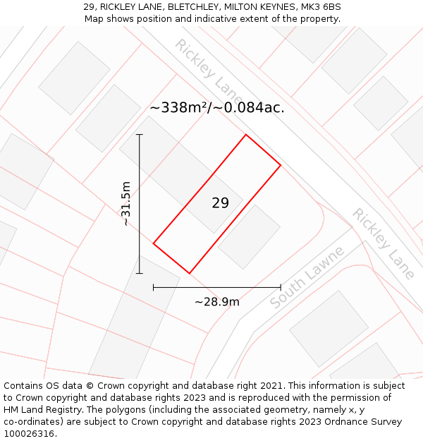 29, RICKLEY LANE, BLETCHLEY, MILTON KEYNES, MK3 6BS: Plot and title map