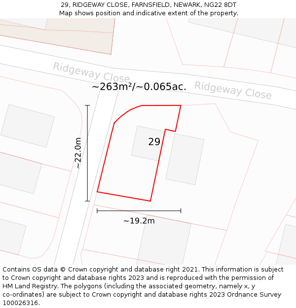 29, RIDGEWAY CLOSE, FARNSFIELD, NEWARK, NG22 8DT: Plot and title map