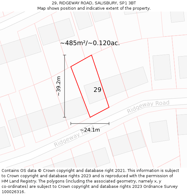 29, RIDGEWAY ROAD, SALISBURY, SP1 3BT: Plot and title map