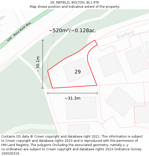 29, RIEFIELD, BOLTON, BL1 6TA: Plot and title map