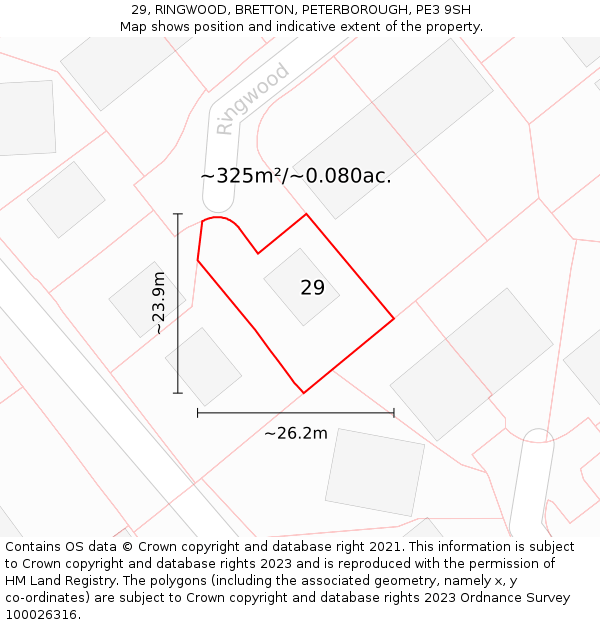 29, RINGWOOD, BRETTON, PETERBOROUGH, PE3 9SH: Plot and title map