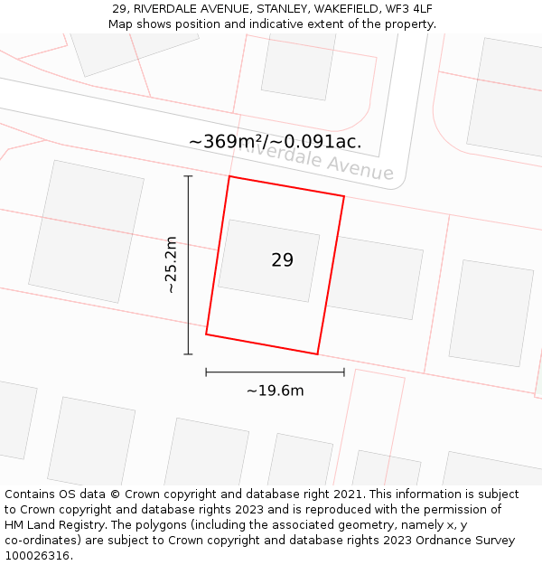 29, RIVERDALE AVENUE, STANLEY, WAKEFIELD, WF3 4LF: Plot and title map