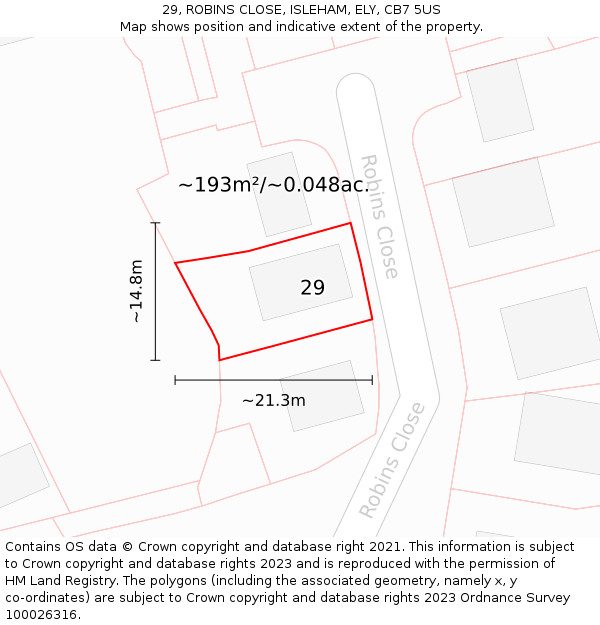 29, ROBINS CLOSE, ISLEHAM, ELY, CB7 5US: Plot and title map