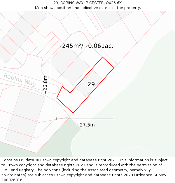 29, ROBINS WAY, BICESTER, OX26 6XJ: Plot and title map