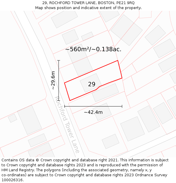 29, ROCHFORD TOWER LANE, BOSTON, PE21 9RQ: Plot and title map