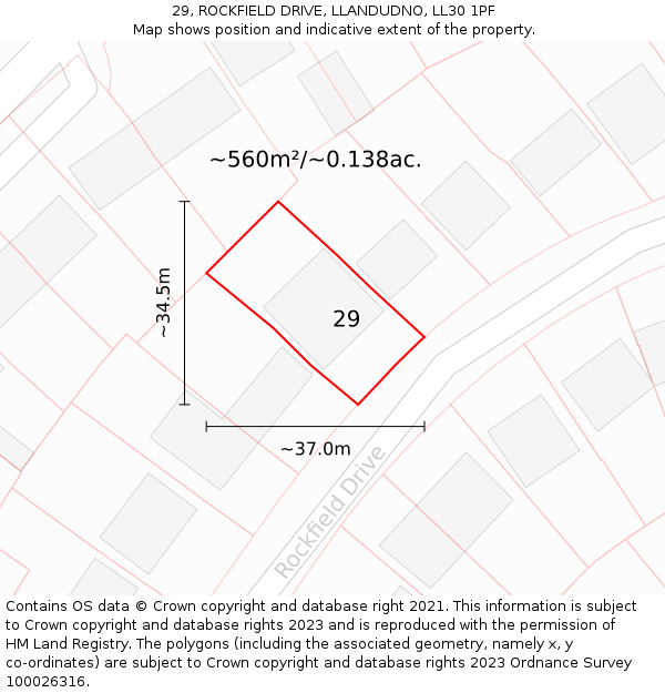 29, ROCKFIELD DRIVE, LLANDUDNO, LL30 1PF: Plot and title map