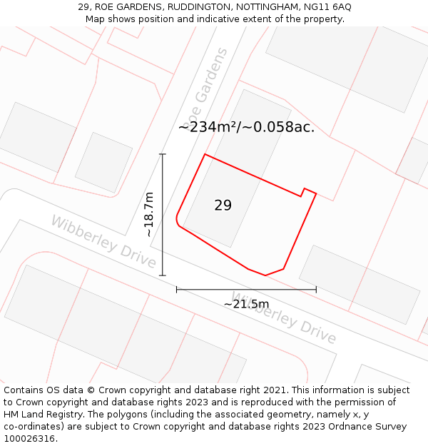 29, ROE GARDENS, RUDDINGTON, NOTTINGHAM, NG11 6AQ: Plot and title map