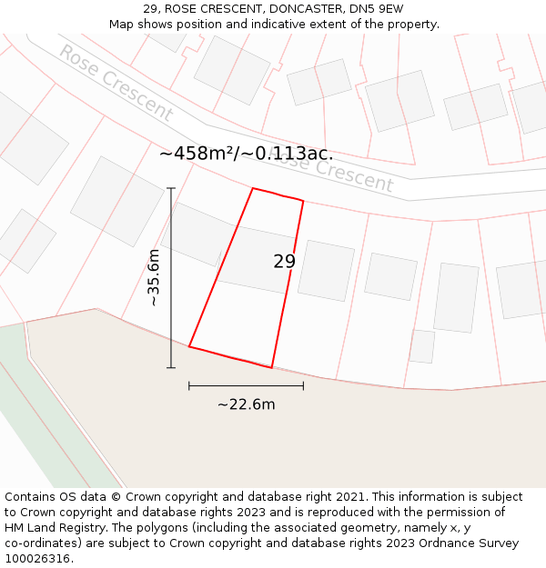 29, ROSE CRESCENT, DONCASTER, DN5 9EW: Plot and title map