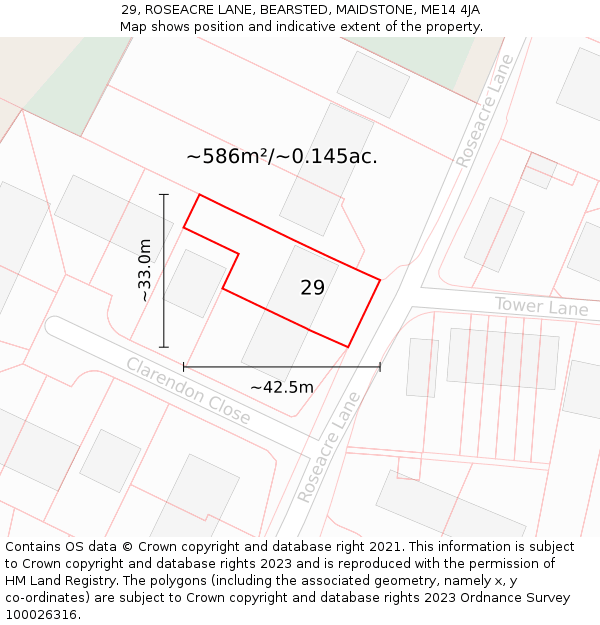 29, ROSEACRE LANE, BEARSTED, MAIDSTONE, ME14 4JA: Plot and title map