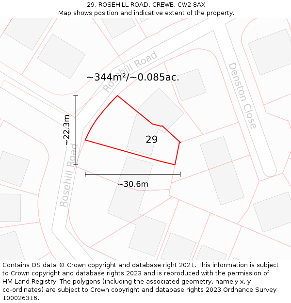 29, ROSEHILL ROAD, CREWE, CW2 8AX: Plot and title map