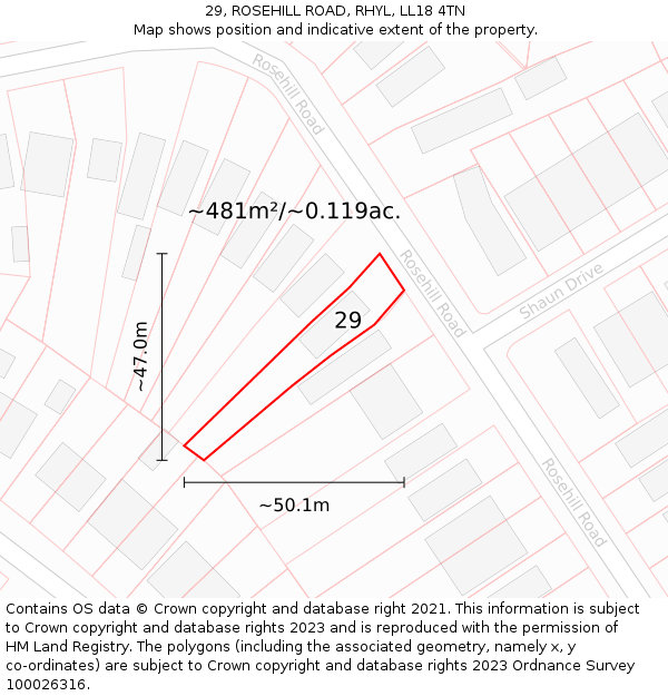 29, ROSEHILL ROAD, RHYL, LL18 4TN: Plot and title map