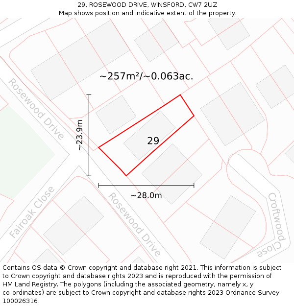 29, ROSEWOOD DRIVE, WINSFORD, CW7 2UZ: Plot and title map