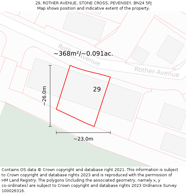 29, ROTHER AVENUE, STONE CROSS, PEVENSEY, BN24 5PJ: Plot and title map