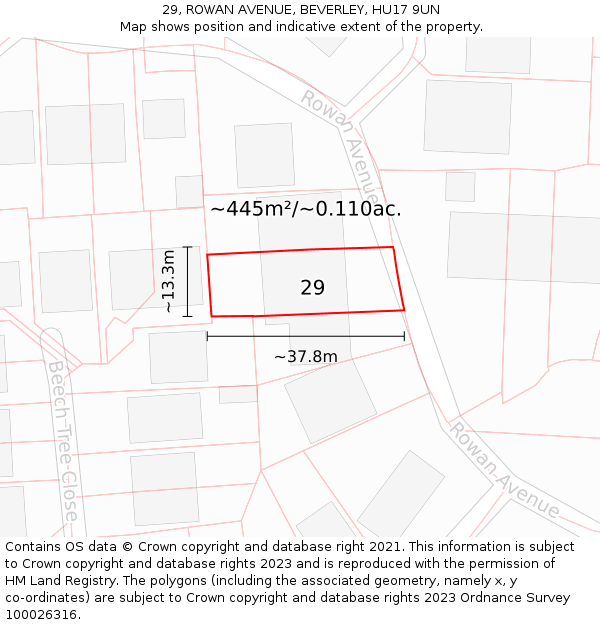 29, ROWAN AVENUE, BEVERLEY, HU17 9UN: Plot and title map