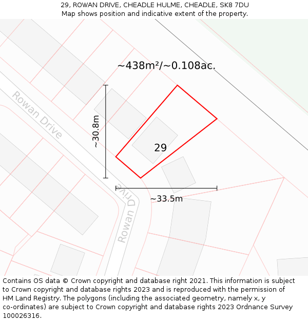 29, ROWAN DRIVE, CHEADLE HULME, CHEADLE, SK8 7DU: Plot and title map