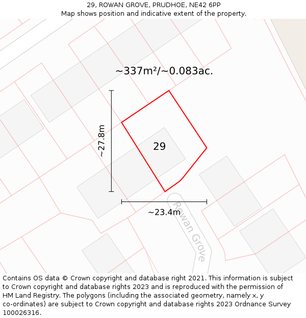 29, ROWAN GROVE, PRUDHOE, NE42 6PP: Plot and title map