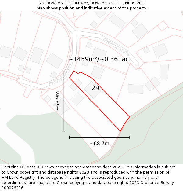 29, ROWLAND BURN WAY, ROWLANDS GILL, NE39 2PU: Plot and title map