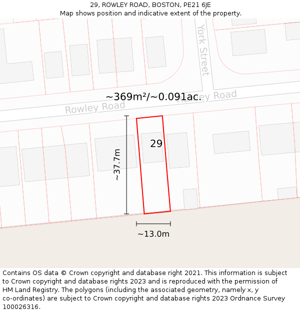 29, ROWLEY ROAD, BOSTON, PE21 6JE: Plot and title map