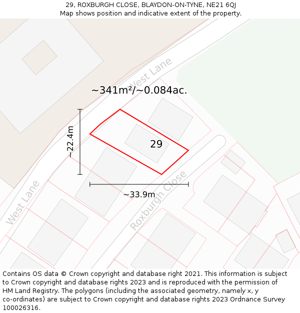 29, ROXBURGH CLOSE, BLAYDON-ON-TYNE, NE21 6QJ: Plot and title map