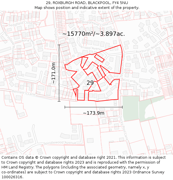 29, ROXBURGH ROAD, BLACKPOOL, FY4 5NU: Plot and title map