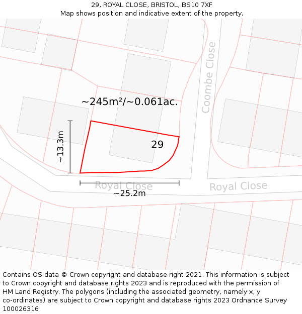 29, ROYAL CLOSE, BRISTOL, BS10 7XF: Plot and title map