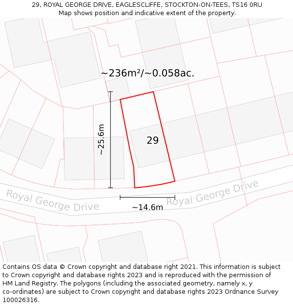 29, ROYAL GEORGE DRIVE, EAGLESCLIFFE, STOCKTON-ON-TEES, TS16 0RU: Plot and title map