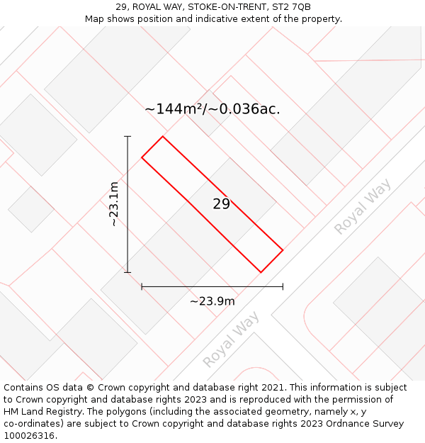 29, ROYAL WAY, STOKE-ON-TRENT, ST2 7QB: Plot and title map