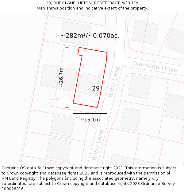 29, RUBY LANE, UPTON, PONTEFRACT, WF9 1FA: Plot and title map