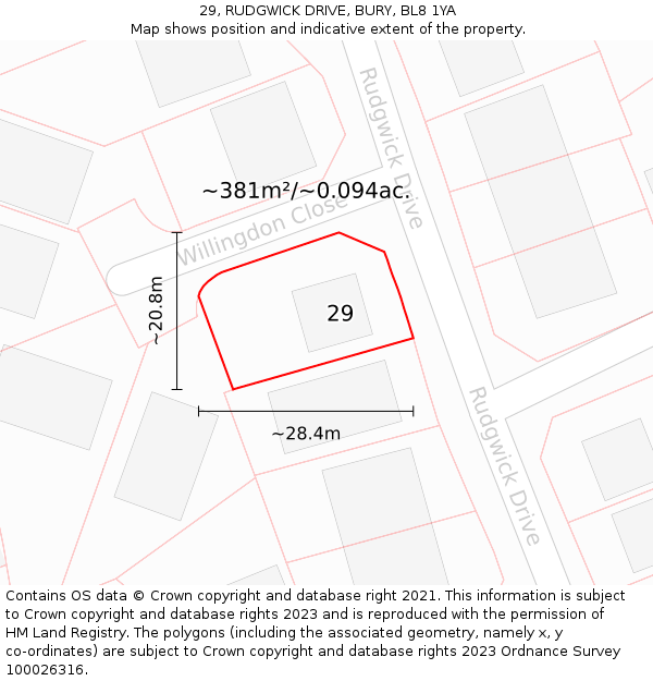 29, RUDGWICK DRIVE, BURY, BL8 1YA: Plot and title map