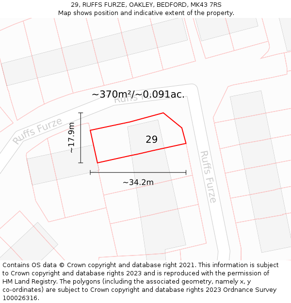 29, RUFFS FURZE, OAKLEY, BEDFORD, MK43 7RS: Plot and title map