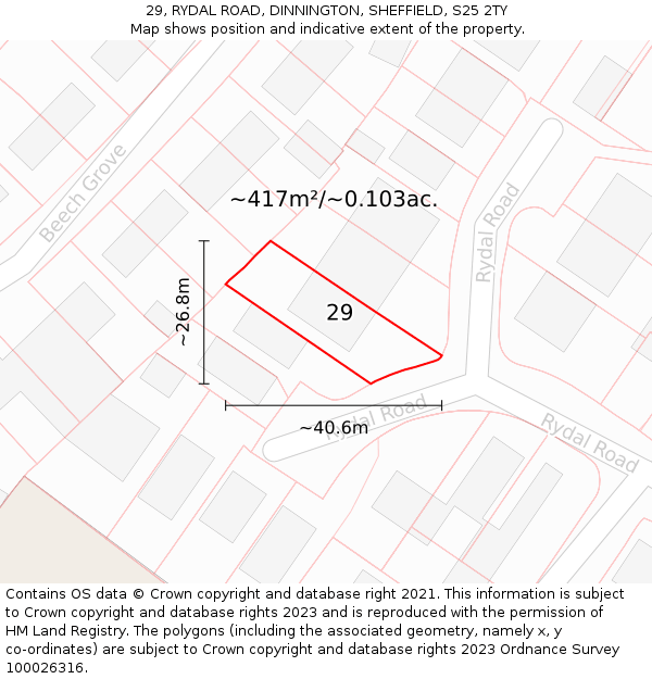 29, RYDAL ROAD, DINNINGTON, SHEFFIELD, S25 2TY: Plot and title map