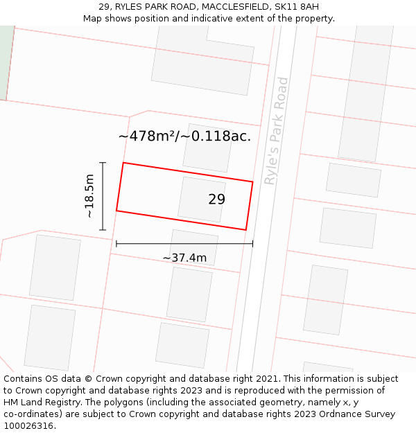 29, RYLES PARK ROAD, MACCLESFIELD, SK11 8AH: Plot and title map