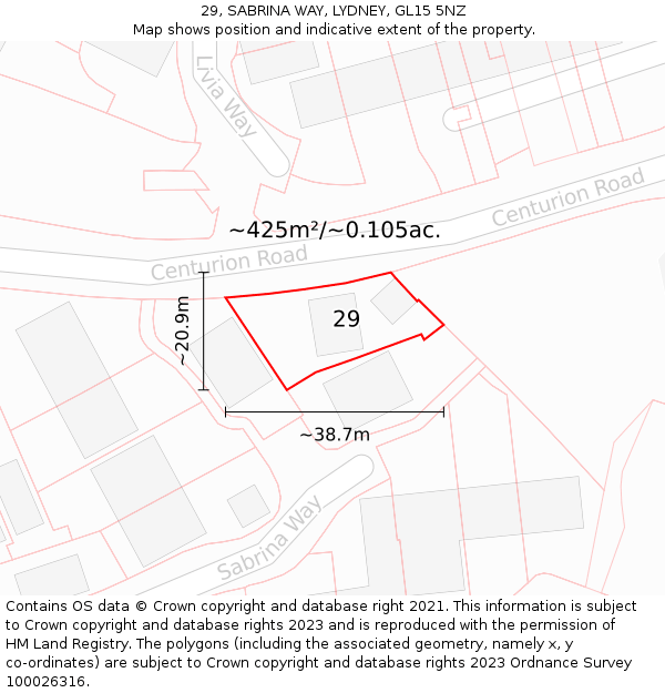 29, SABRINA WAY, LYDNEY, GL15 5NZ: Plot and title map