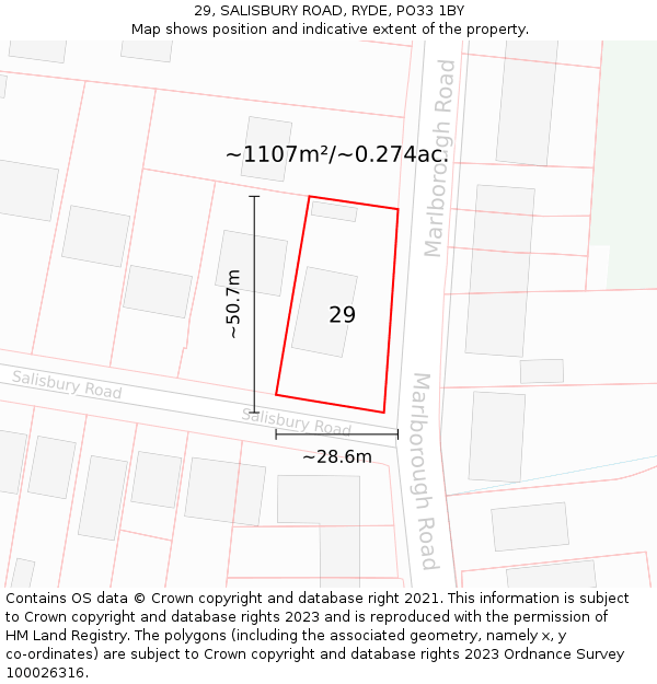 29, SALISBURY ROAD, RYDE, PO33 1BY: Plot and title map