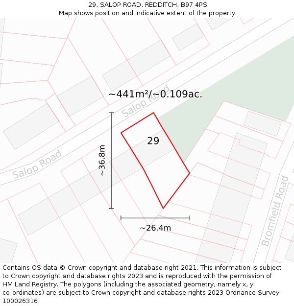 29, SALOP ROAD, REDDITCH, B97 4PS: Plot and title map