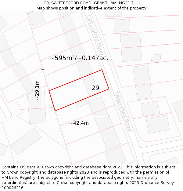 29, SALTERSFORD ROAD, GRANTHAM, NG31 7HH: Plot and title map