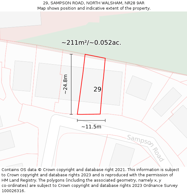 29, SAMPSON ROAD, NORTH WALSHAM, NR28 9AR: Plot and title map