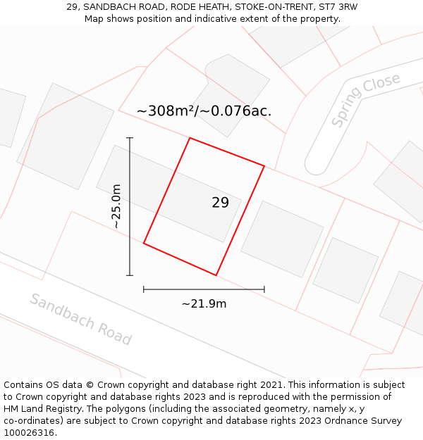 29, SANDBACH ROAD, RODE HEATH, STOKE-ON-TRENT, ST7 3RW: Plot and title map