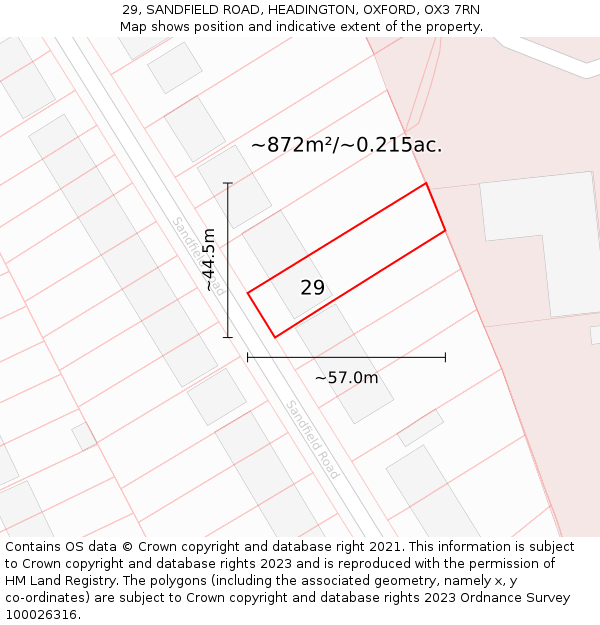 29, SANDFIELD ROAD, HEADINGTON, OXFORD, OX3 7RN: Plot and title map