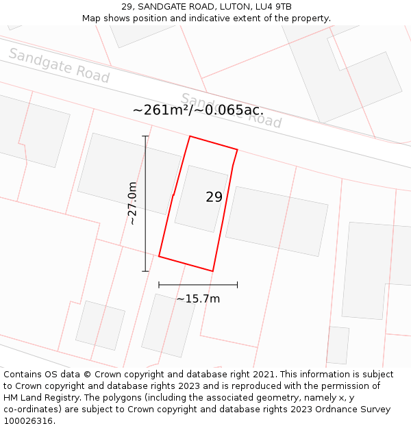 29, SANDGATE ROAD, LUTON, LU4 9TB: Plot and title map