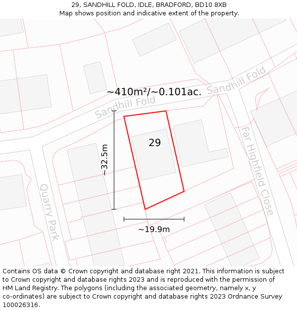 29, SANDHILL FOLD, IDLE, BRADFORD, BD10 8XB: Plot and title map