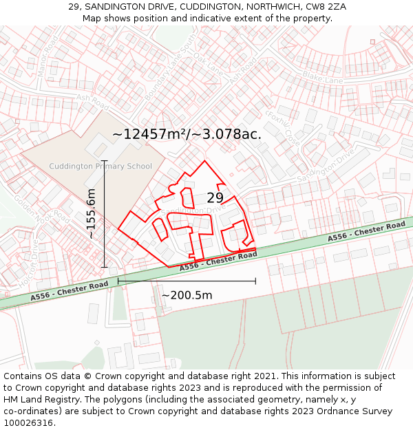 29, SANDINGTON DRIVE, CUDDINGTON, NORTHWICH, CW8 2ZA: Plot and title map