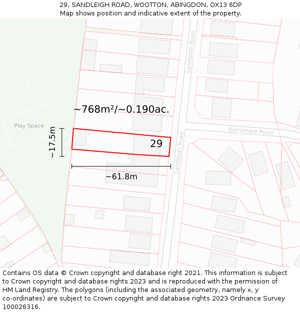 29, SANDLEIGH ROAD, WOOTTON, ABINGDON, OX13 6DP: Plot and title map
